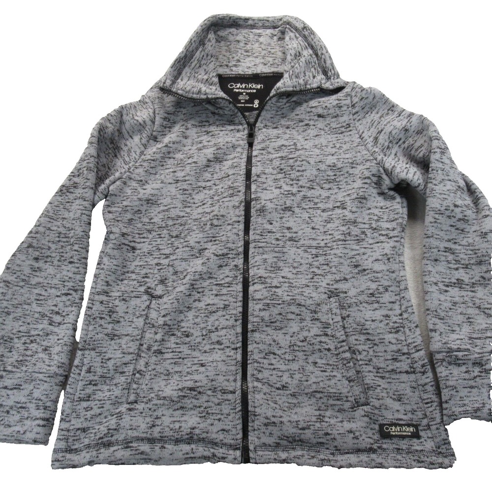 Calvin Klein Performance Jacket Women Medium Gray Headphone Access Fleece Soft